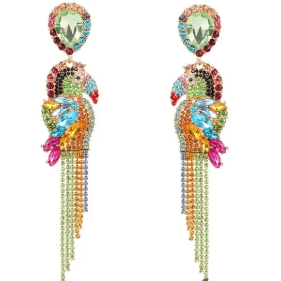 Parrot Rhinestone Statement Earrings Multi-color - Picture 6 of 9